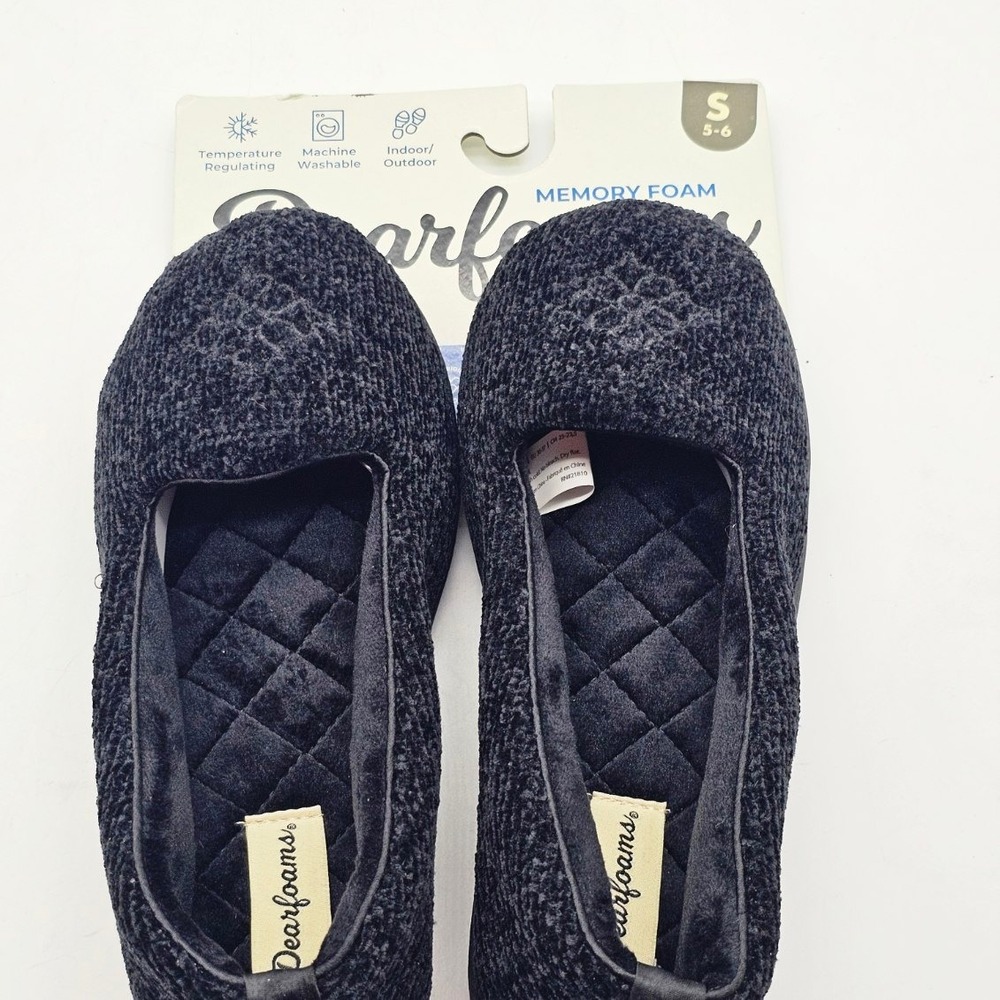Dearfoams Slippers Women Size S 5-6 Black New Memory Foam Indoor Outdoor